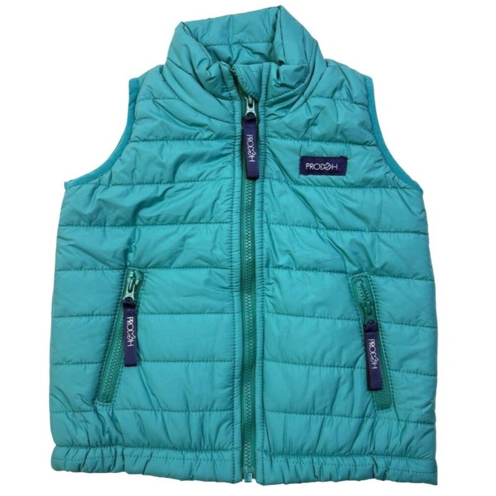 NWT PRODOH Boys Teal Puffer Full Zip Vest Stripe Lined 12 Months